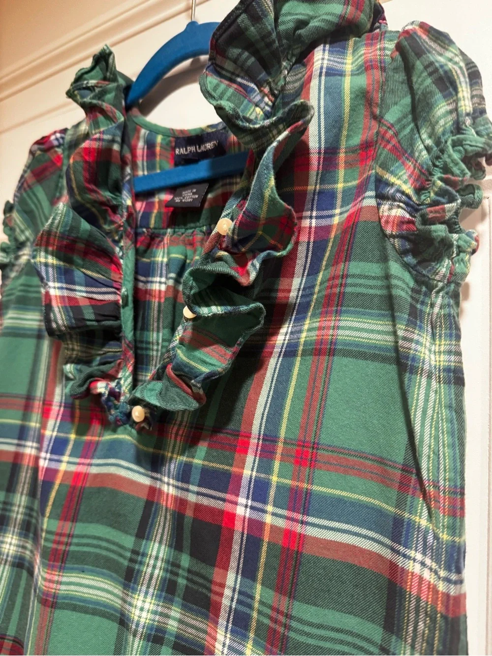 Ralph Lauren Girls Green Plaid Cotton Dress – Size 6